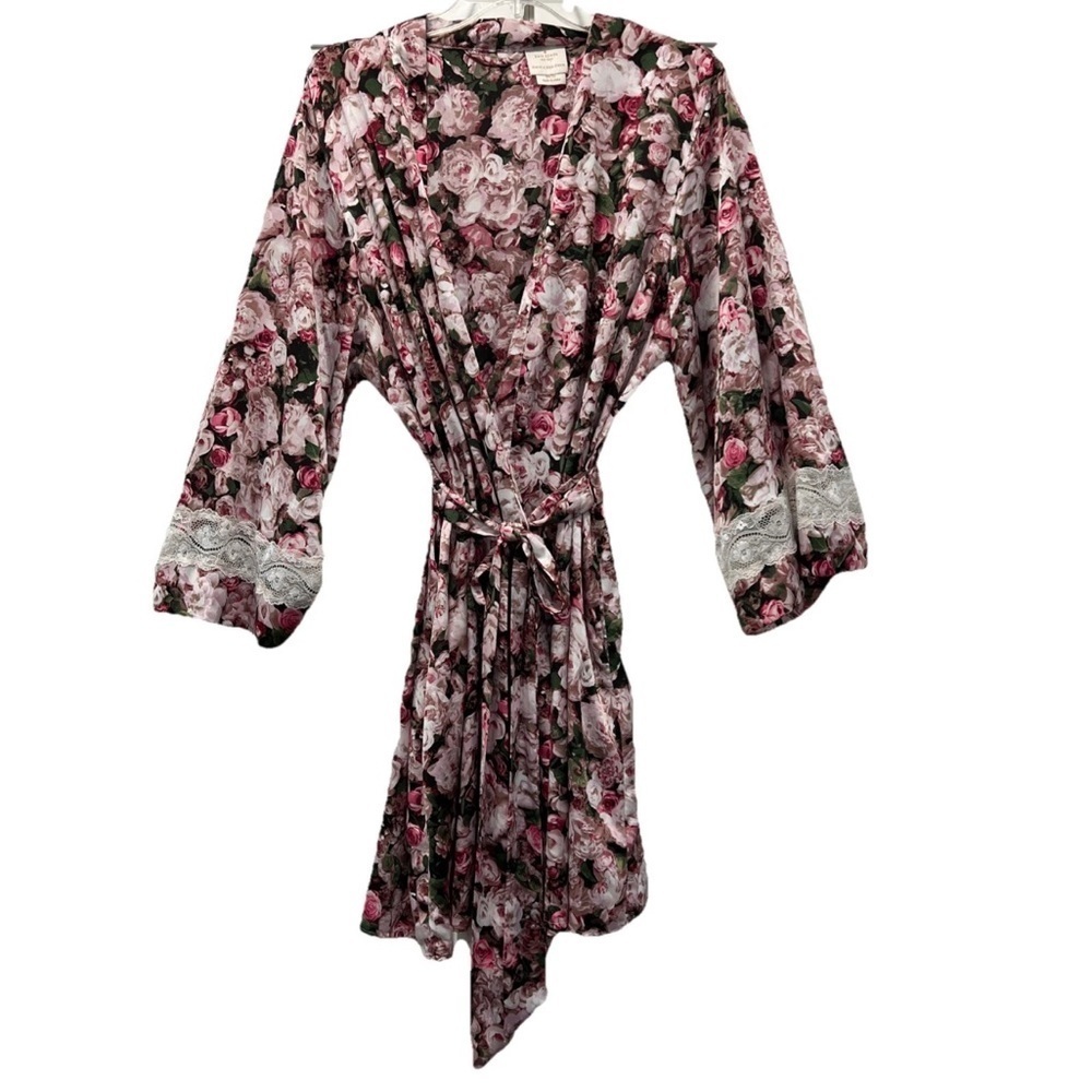 Kate Spade Satin Rose Robe Large/xl Kimono Lace Feminine Intimates